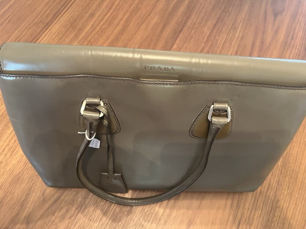 Prada Spazzolato Glossy Matte Gray Patent Leather